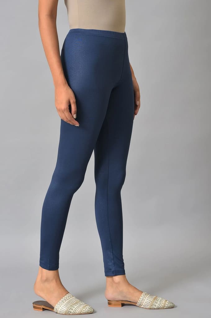 Blue Solid Skinny Fit Tights With Slip On Closure — photo 4