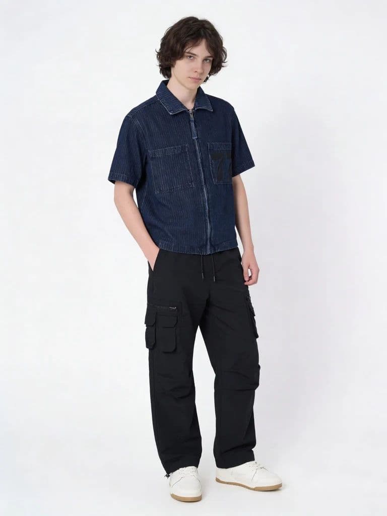 Y&F Kids Boys Dark Blue Zip-up Denim Shirt