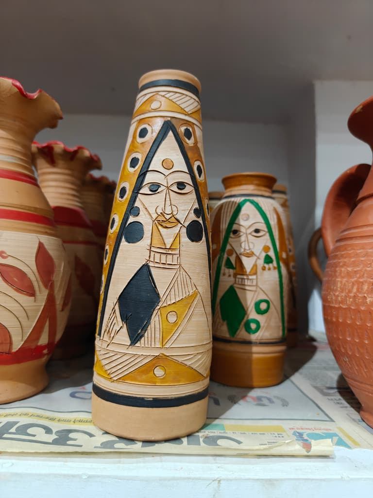 Wooden Vase with Painted Design | Decorative | Brown | Green