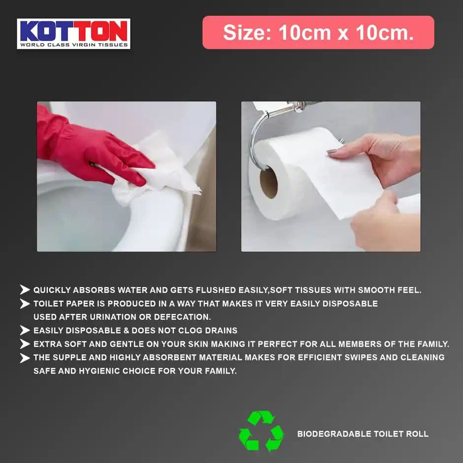 Kotton Toilet Roll - 2 Ply -100% Virgin Pulp/Paper, Pack of 6, 230 sheets — photo 3
