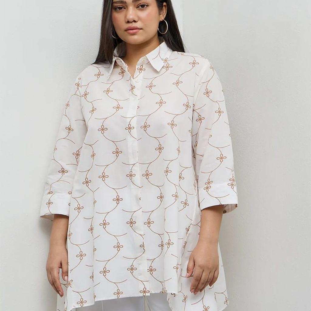Diza White Floral Embroidered Cotton Tunic