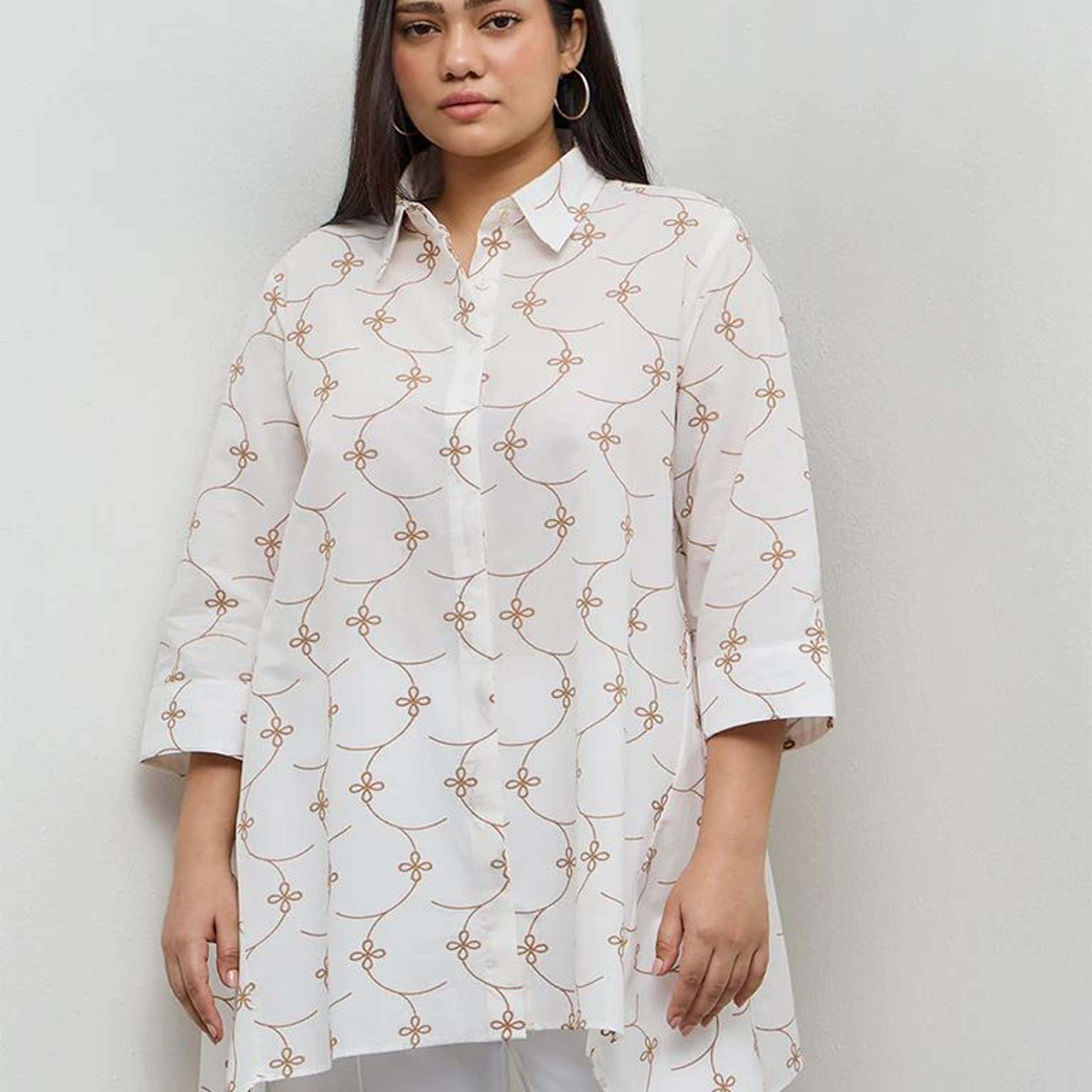 Diza White Floral Embroidered Cotton Tunic