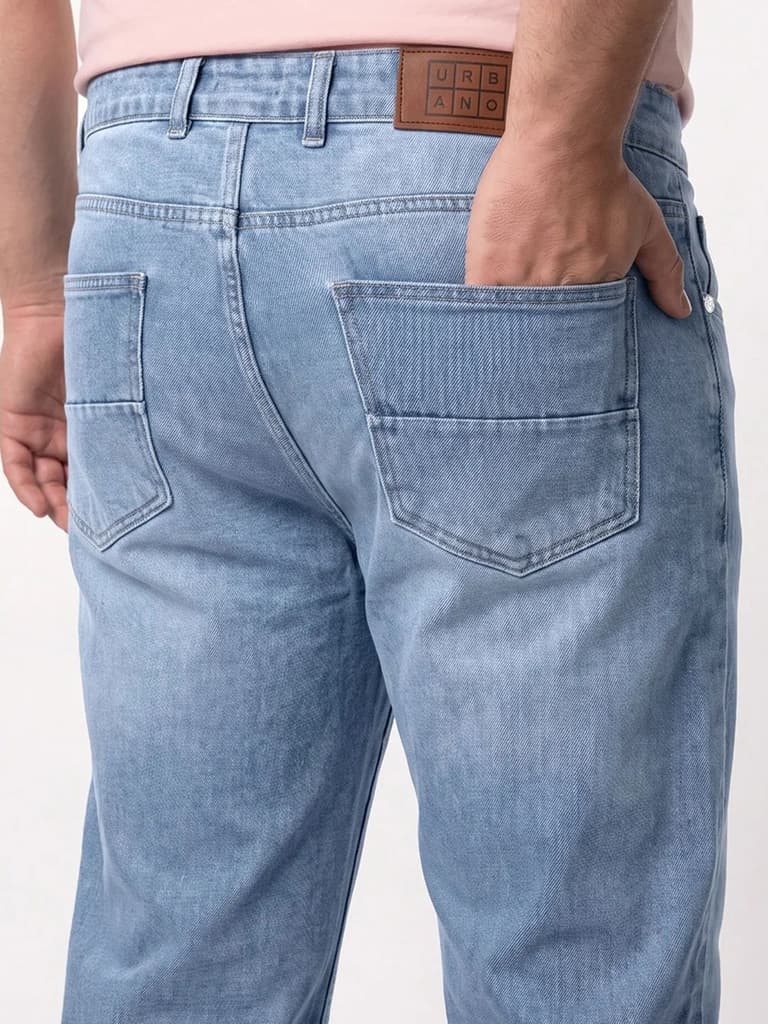 Plus Men's Ice Blue Relaxed Fit Washed Denim Jeans Non-Stretchable — photo 6