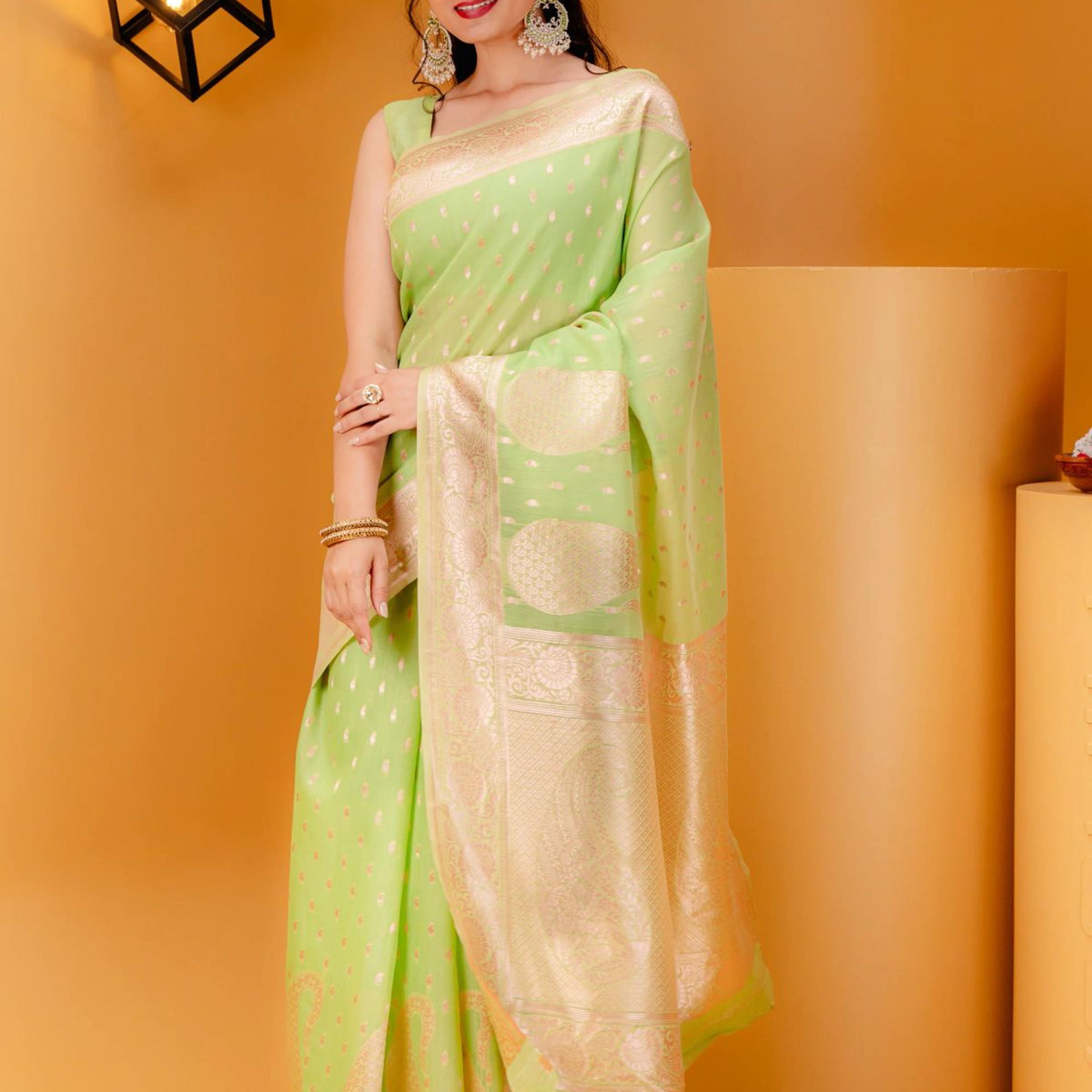 Mimosa Women's Woven Design Banarasi Style Art Silk Saree With Blouse Piece : SA00001779PSFREE