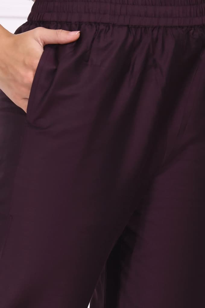 Purple Embroidered Straight Kurta, Pants and Dupatta Set — photo 9