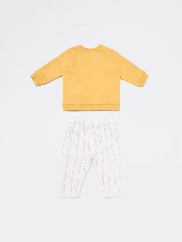 HOP Baby Boys Mustard Cotton Sweatshirt and Pants Set — photo 3
