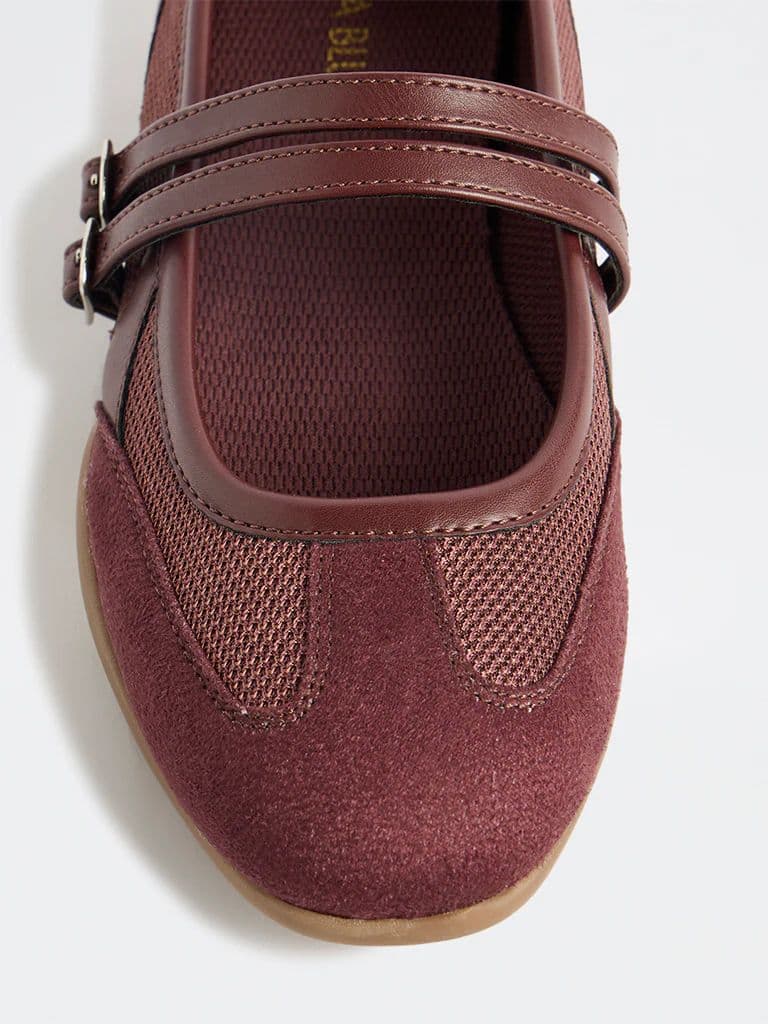 LUNA BLU Burgundy Mesh-Detailed Mary Jane Shoes — photo 4