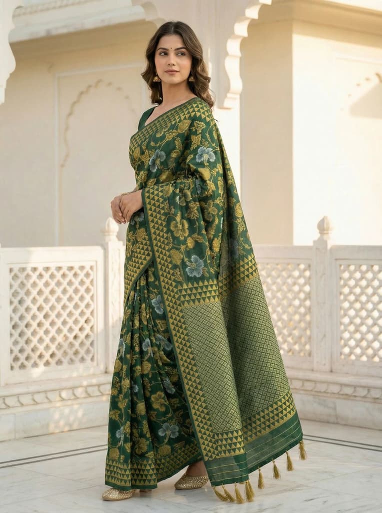 MIMOSA Women's Woven Design Kanjivaram Style Art Silk Saree with Blouse Piece - Green ( SA00003152GRNFREE ) — photo 2