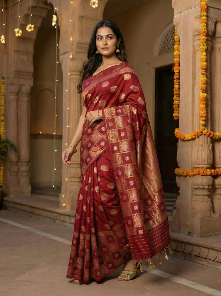MIMOSA Women's Woven Design Banarasi Style Chiffon Saree with Blouse Piece - Maroon ( SA00003124MRFREE ) — photo 2