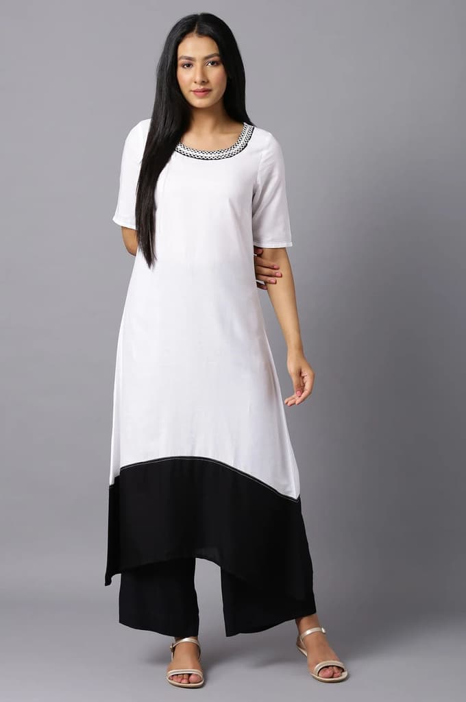 Black Solid Wide Leg Woven Palazzo With Elasticated Waistband — photo 5