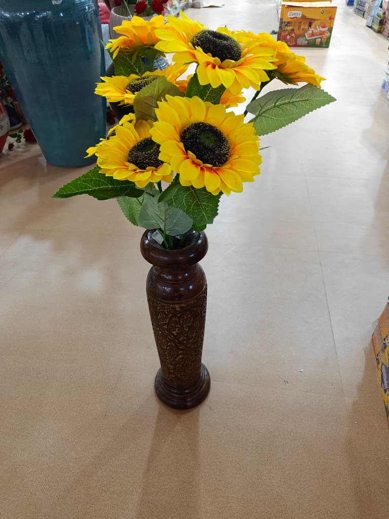 Sunflower Vase with Wooden Base | Decorative | Brown