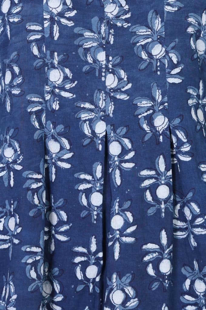 Blue Floral Block Printed Pure Cotton A-line Top — photo 2