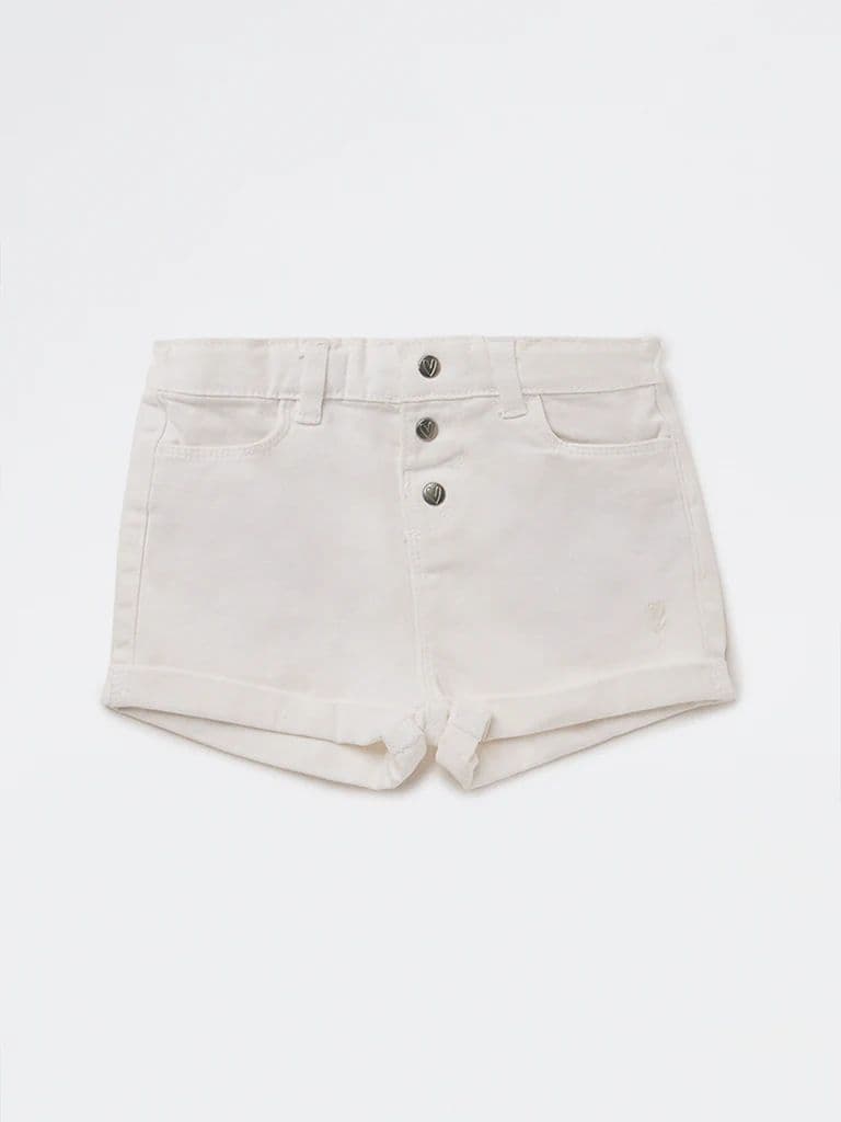 HOP Baby Girls White High-Rise Denim Shorts — photo 3