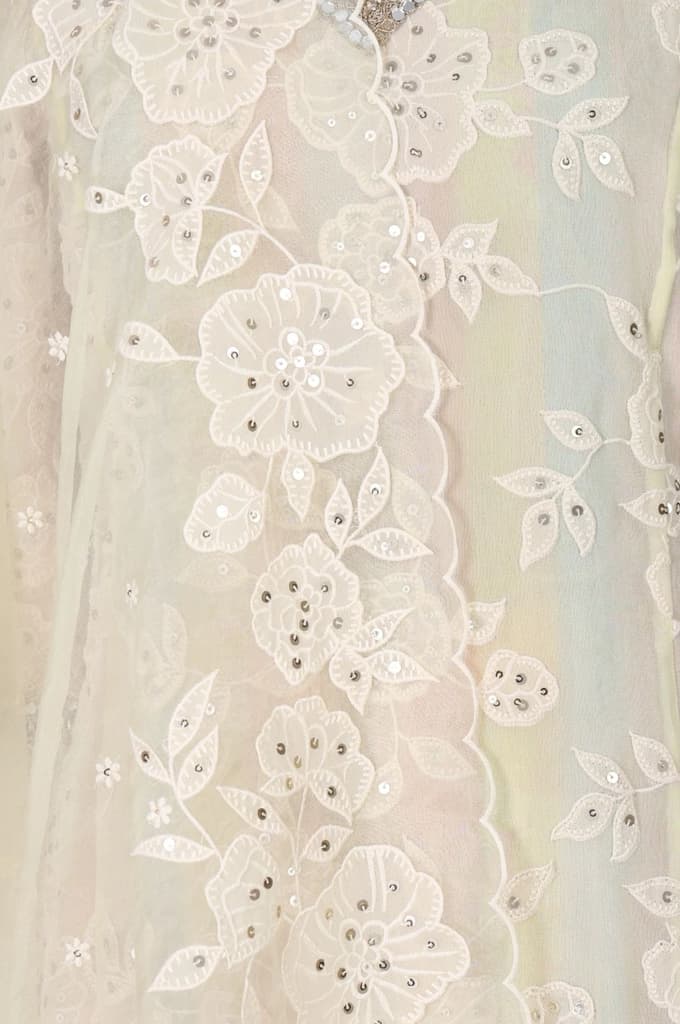 Powder Yellow Sequins Embroidered Straight Georgette Kurta with Straight Pants and Dupatta Set — photo 2