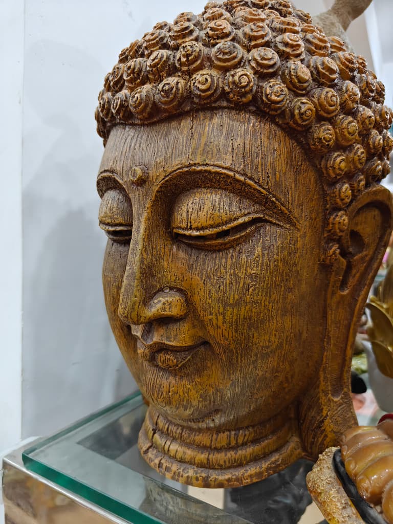 Wooden Buddha Head | Decorative | Brown | Meditation