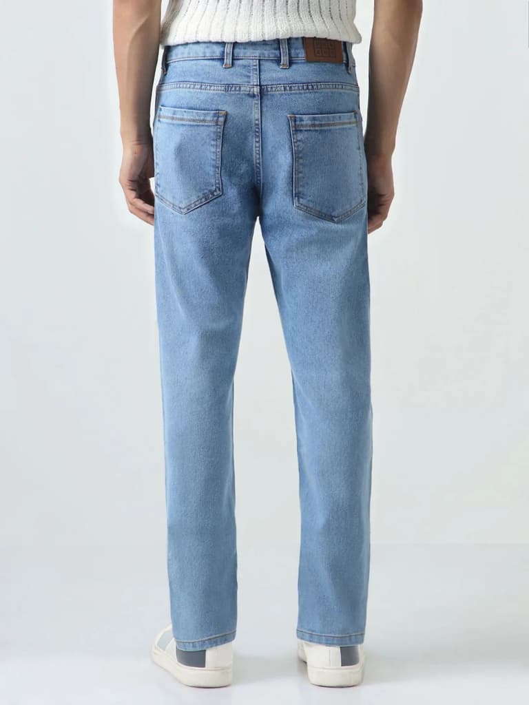 Men's Ice Blue Slim Fit Washed Denim Jeans Stretchable — photo 3