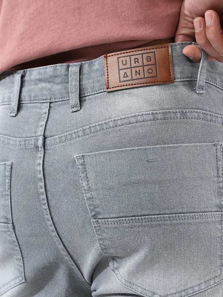 Men's Light Grey Straight Fit Washed Jeans Stretchable — photo 7