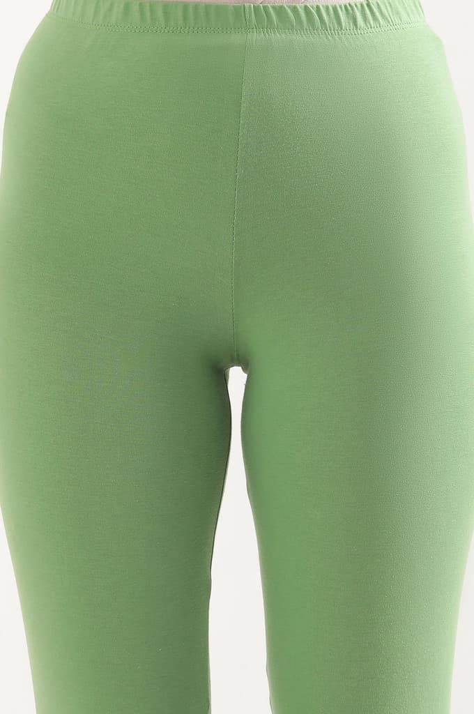 Green Solid Skinny Fit Cotton Tights With Elasticated Waist — photo 6