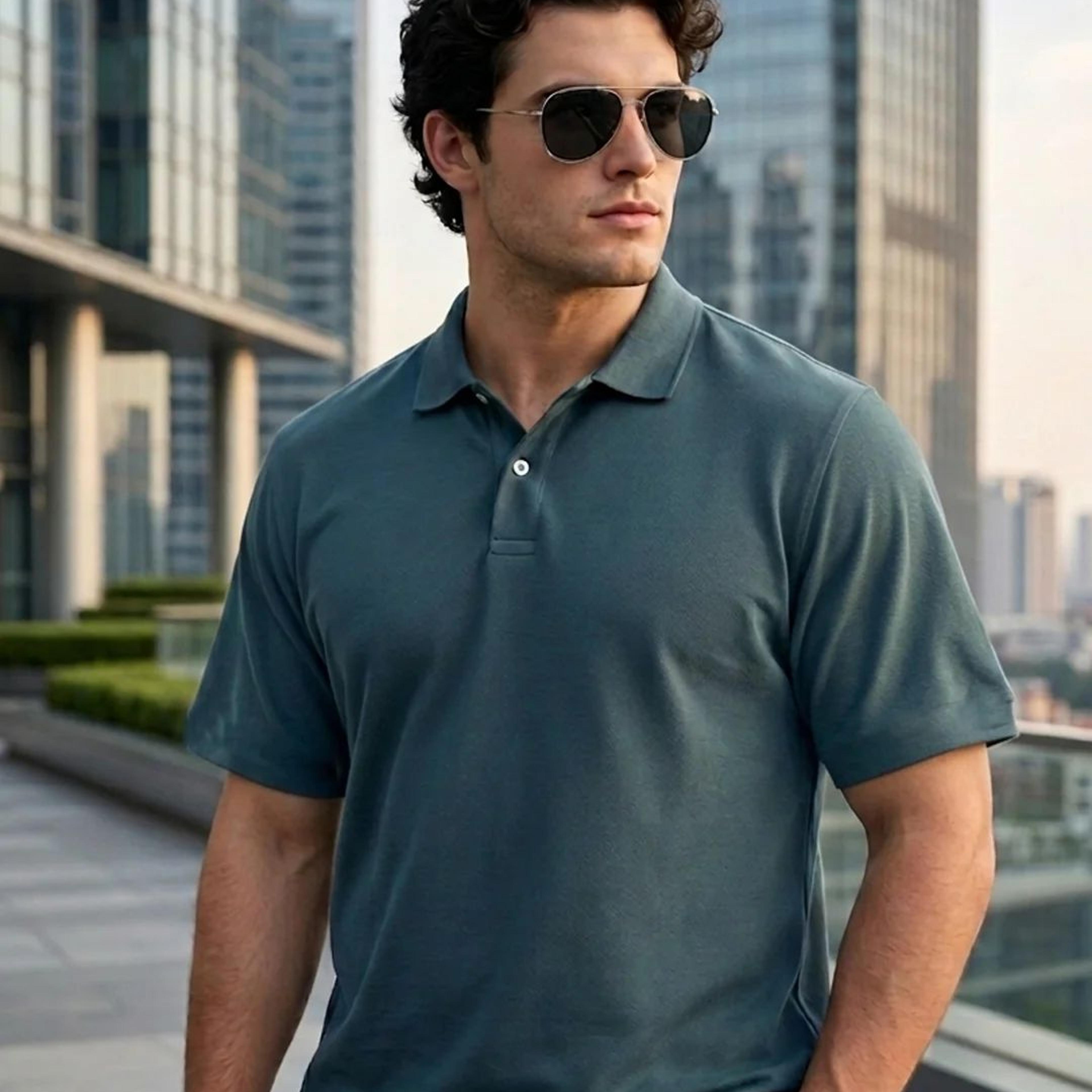 Plus Men's Dark Grey Solid Regular Fit Half Sleeve Cotton Polo T-Shirt