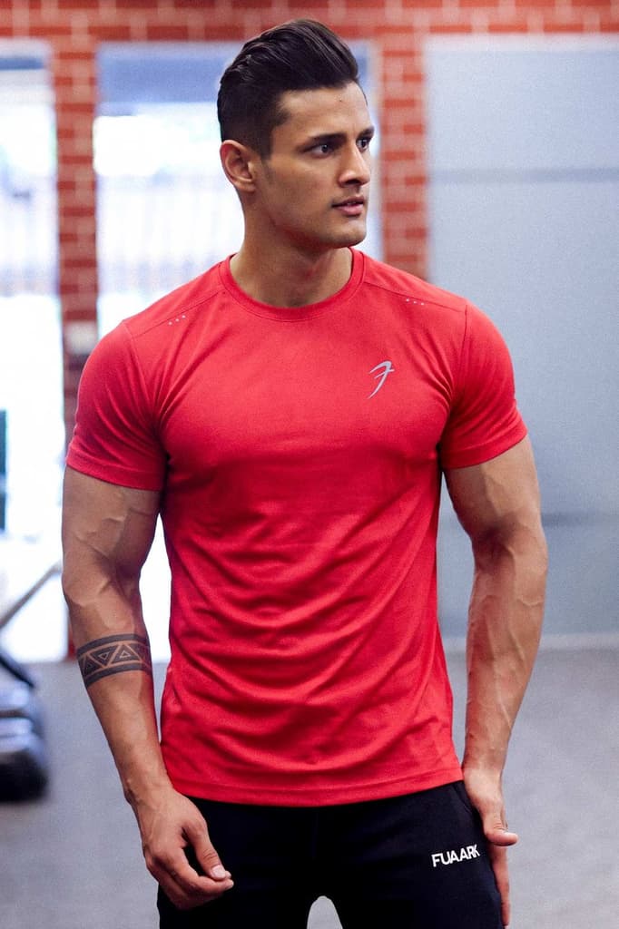 Laser Cut Running T-shirt Red — S