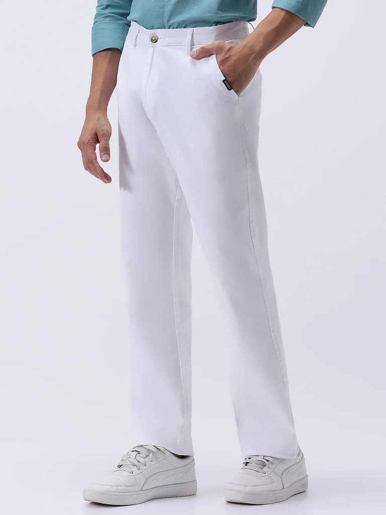 Men's White Cotton Regular Fit Casual Chinos Trousers Stretch — photo 2