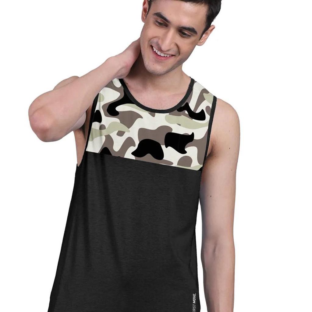 Black Active Vest Front Yoke Camouflage Regular Organic Bamboo Vest - Active Fit (Pack Of 1)