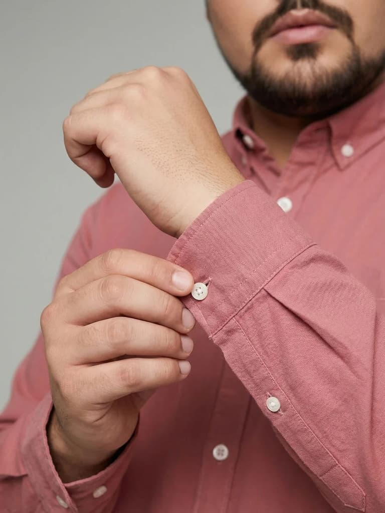 Plus Men's Peach Cotton Full Sleeve Regular Fit Solid Oxford Shirt With Button-Down Collar — photo 5