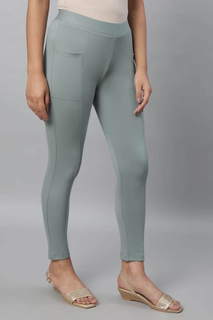 Green Solid Skinny Fit Yoga Tights With Elasticated Waistband — photo 4