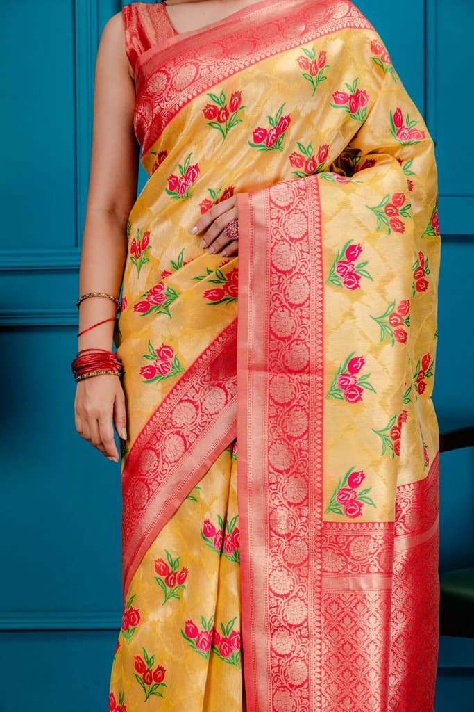 Mimosa Women's Woven Design Banarasi Style Art Silk Saree With Blouse Piece : SA00001606GDFREE — photo 3