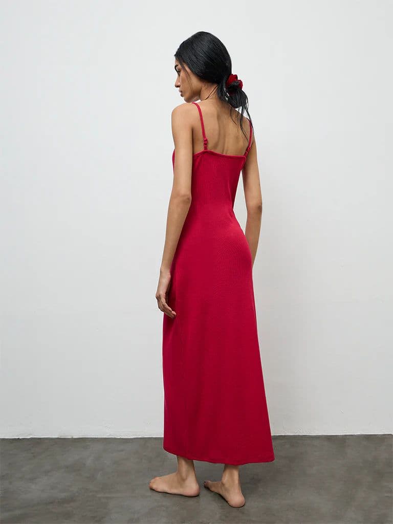Superstar Red Ribbed Cotton-Blend Straight Lounge Dress — photo 4