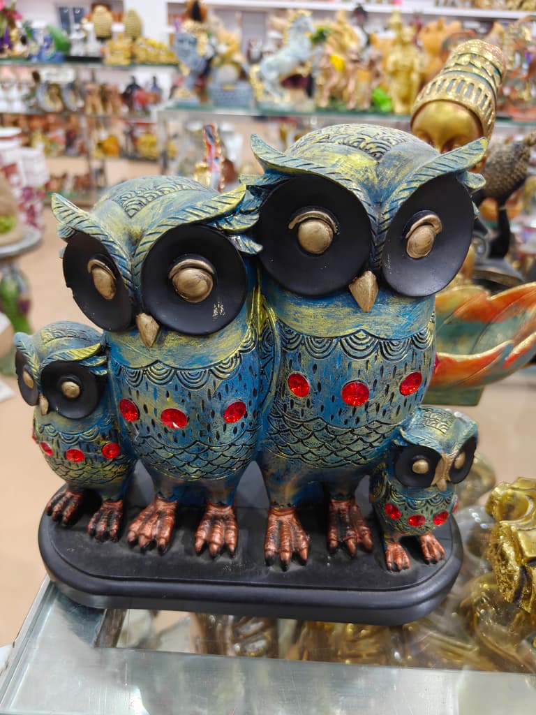 Owl Statue | Ceramic | Blue and Gold | Decorative
