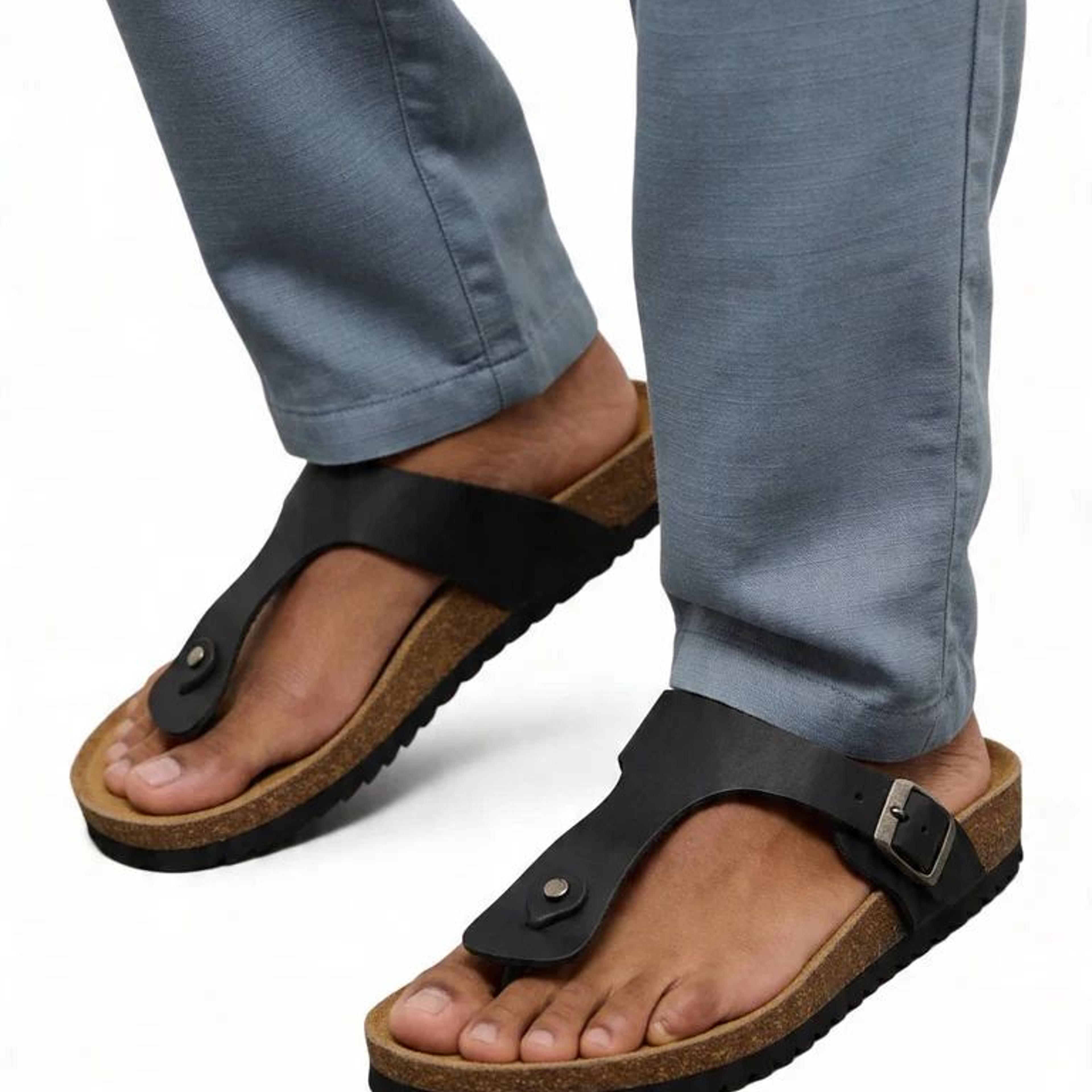 SOLEPLAY Black Buckle-Detailed Thong Strap Sandals