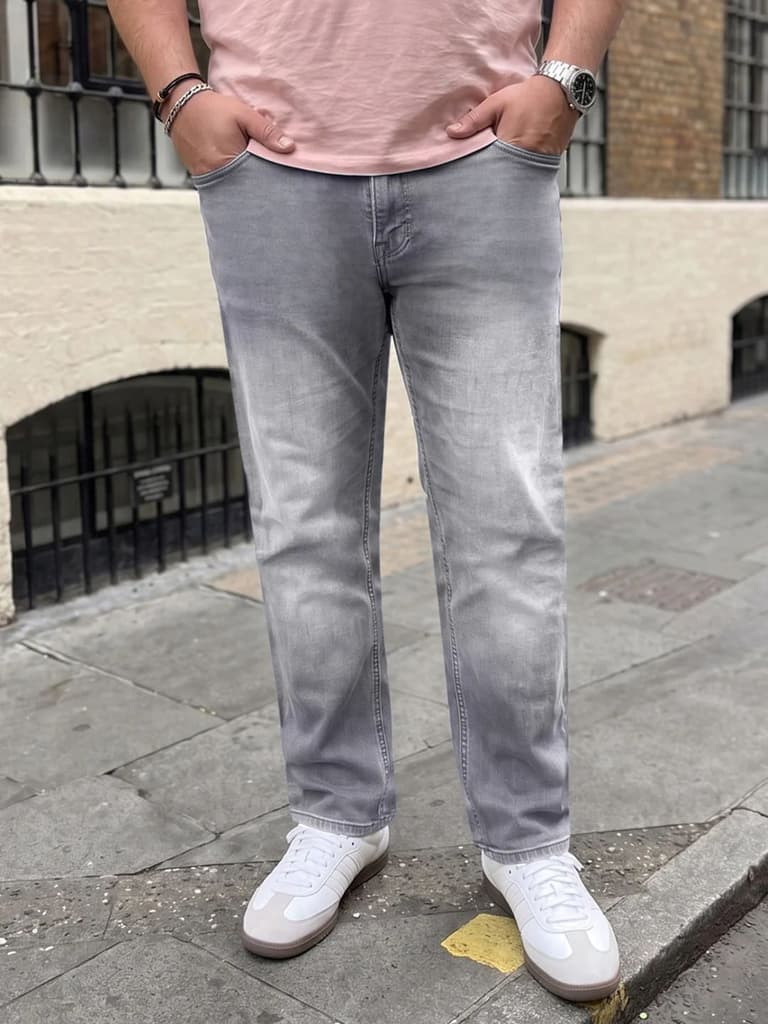 Plus Men's Ice Grey Relaxed Fit Washed Denim Jeans Non-Stretchable — 36 / Ice Grey