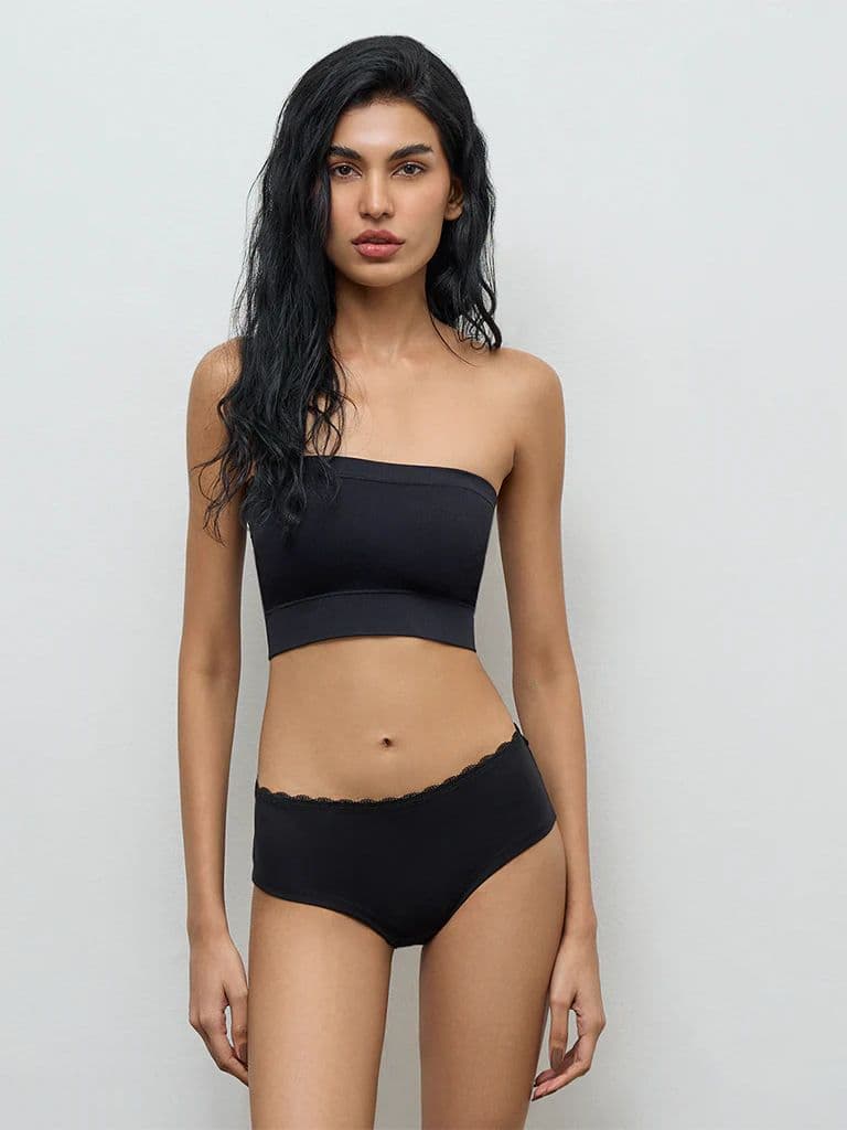 Superstar Black Ribbed Seamfree Padded Bandeau Bra — photo 2