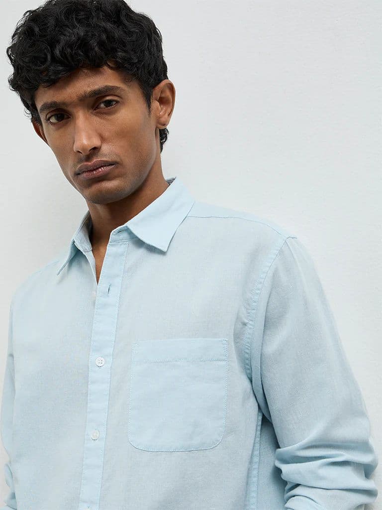 WES Casuals Light Teal Relaxed Fit Cotton-Blend Shirt — photo 3