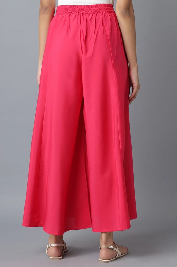Pink Solid Flared Cotton Palazzo With Side Pockets — photo 2