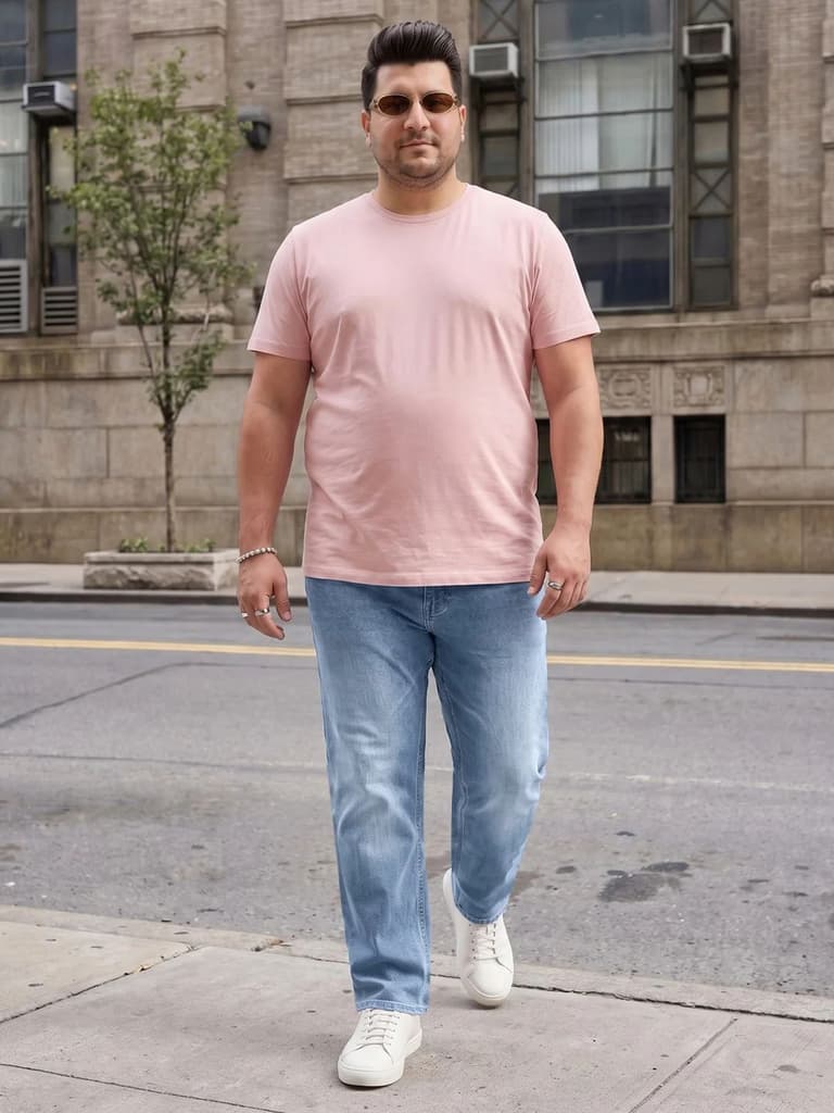 Plus Men's Ice Blue Relaxed Fit Washed Denim Jeans Non-Stretchable — photo 4