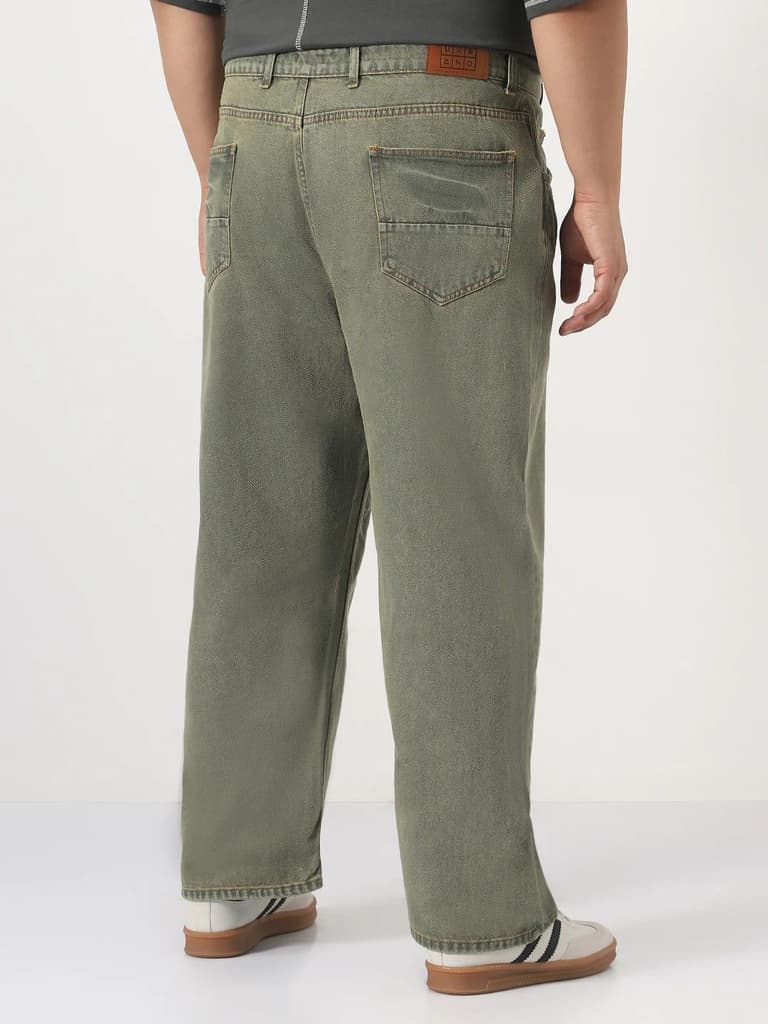 Plus Men's Light Green Loose Baggy Fit Washed Jeans Non-Stretchable — photo 3