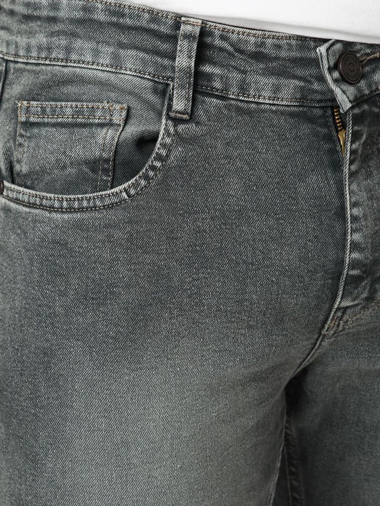 Men's Grey Bootcut Fit Mid Rise Tinted Heavy Washed Jeans Stretchable — photo 6