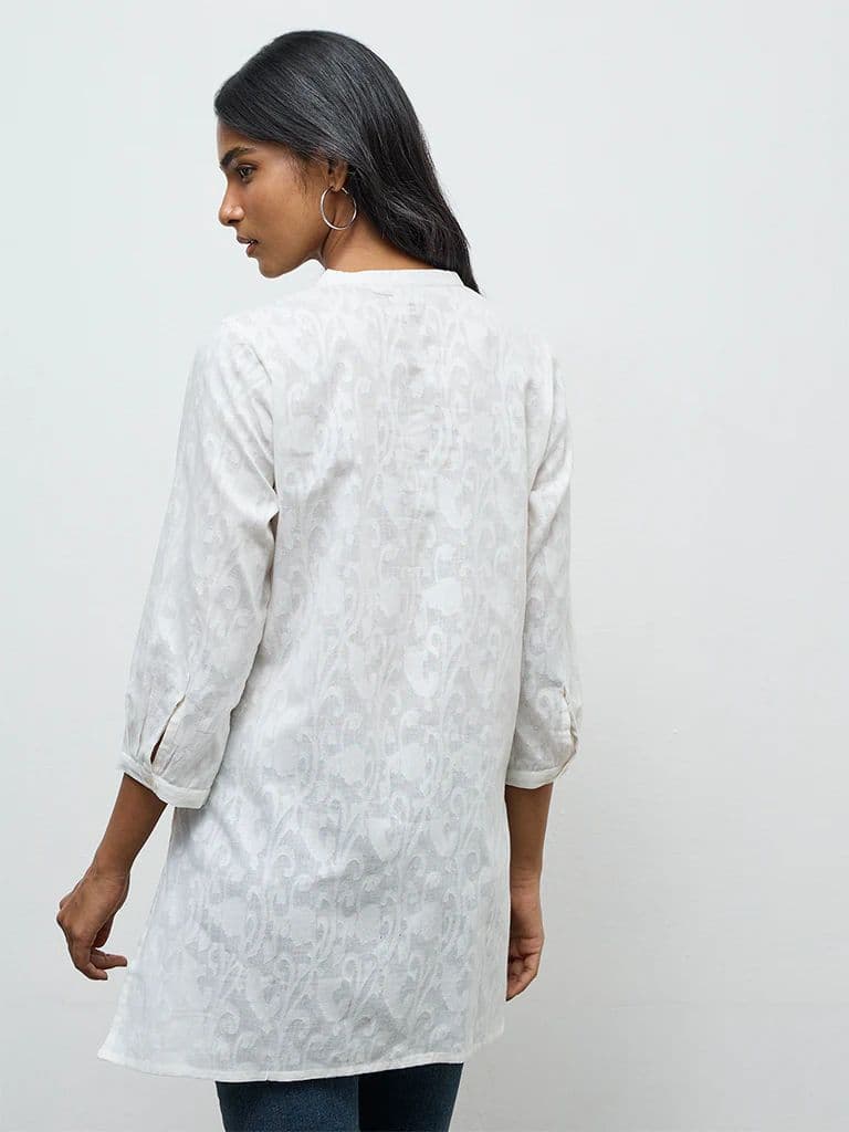 Utsa White Floral Embroidered Cotton-Blend Kurti — photo 4