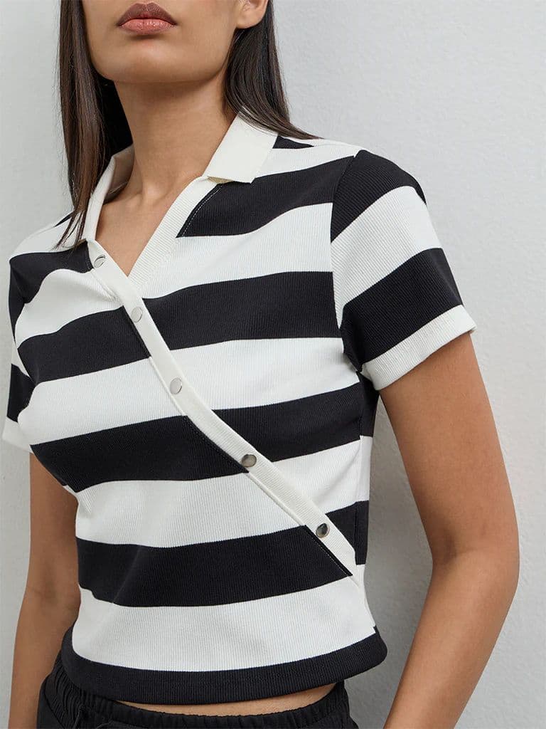 Nuoflexx Black and White Striped Cotton-Blend Top — photo 3