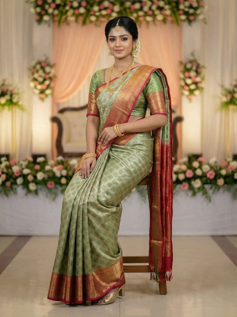 MIMOSA Women's Woven Design Kanjivaram Style Art Silk Saree with Blouse Piece - Green (SA00002734GRNFREE) — photo 4