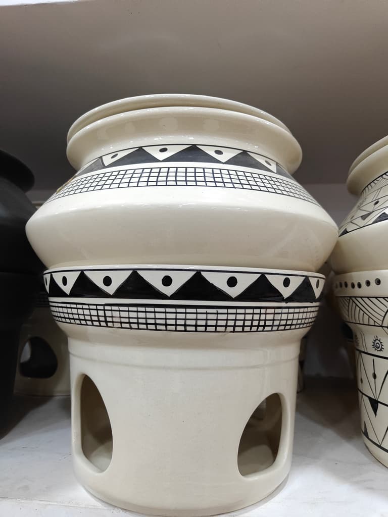 Vase with Designs | Ceramic | White | Decorative