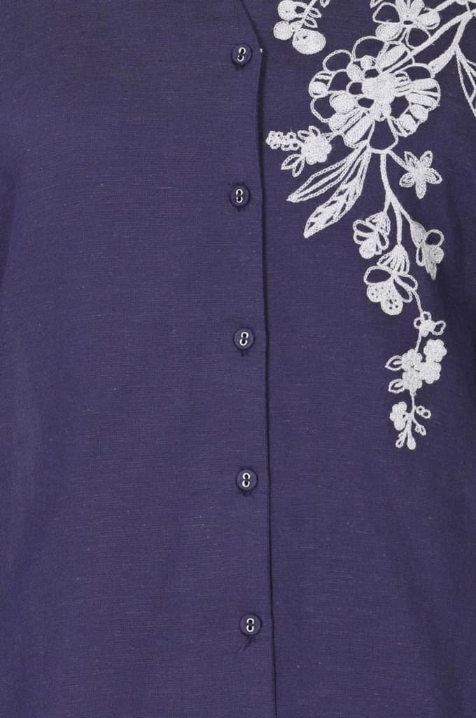 Navy Blue Embroidered Rayon Straight Shirt with Pants Co-ord Set — photo 2