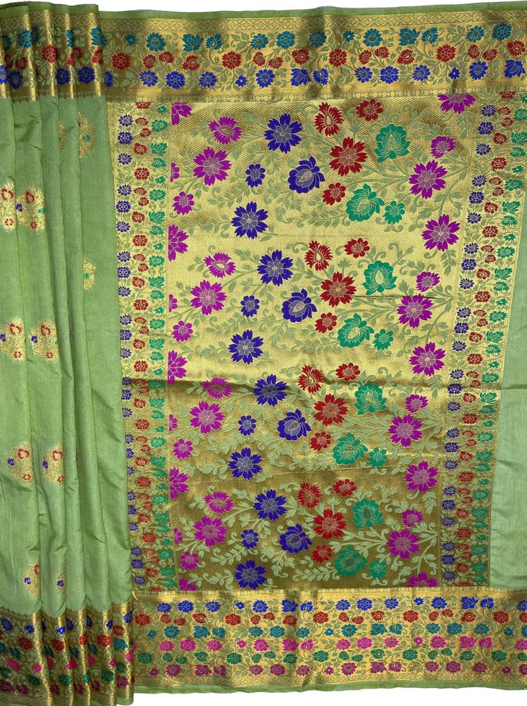 MIMOSA Women's Woven Design Paithani Style Raw Silk Saree with Blouse Piece - Olive ( SA00003127OLFREE ) — photo 7