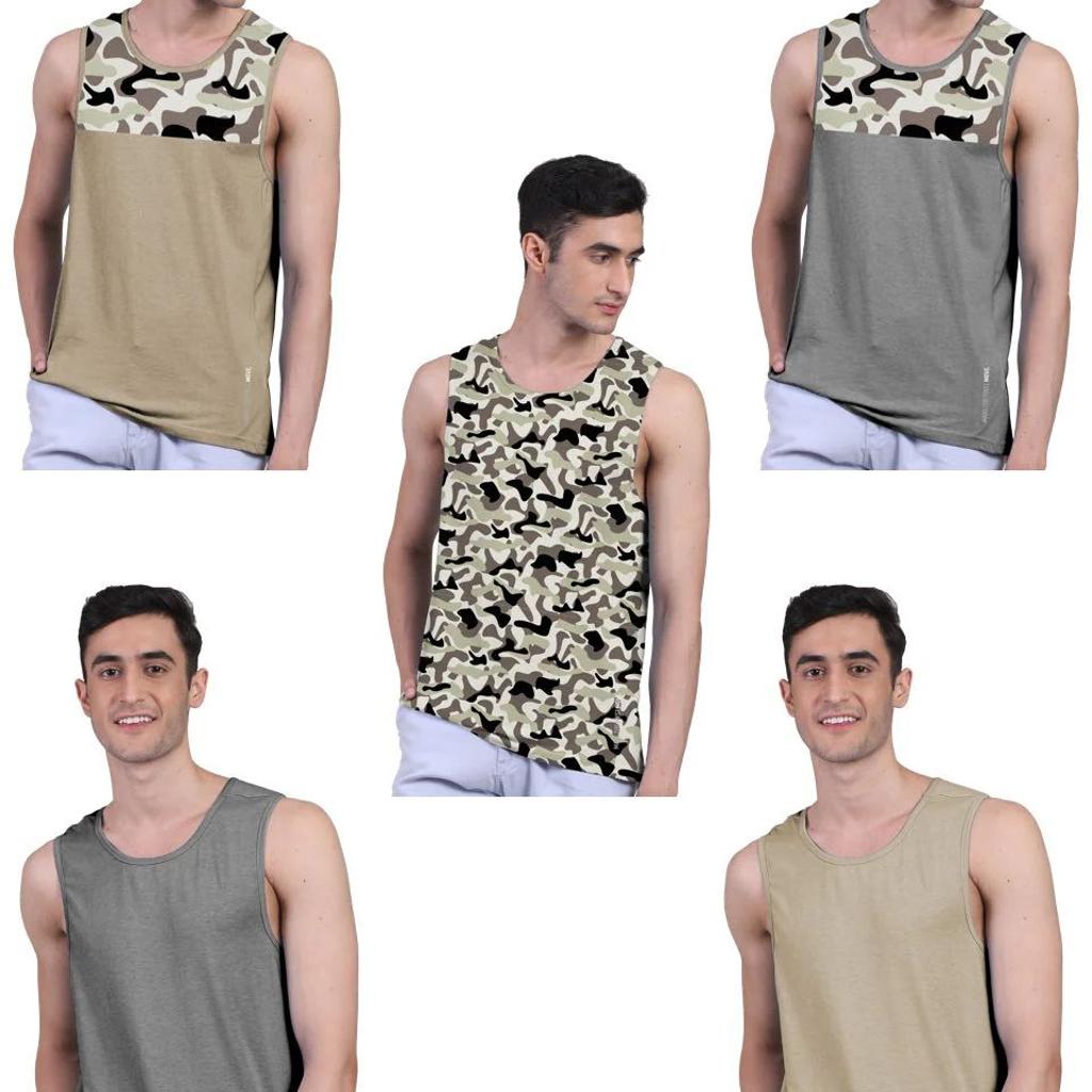 Camouflage Print & Twin Skin Organic Bamboo Vest Active Fit (Pack of 5)