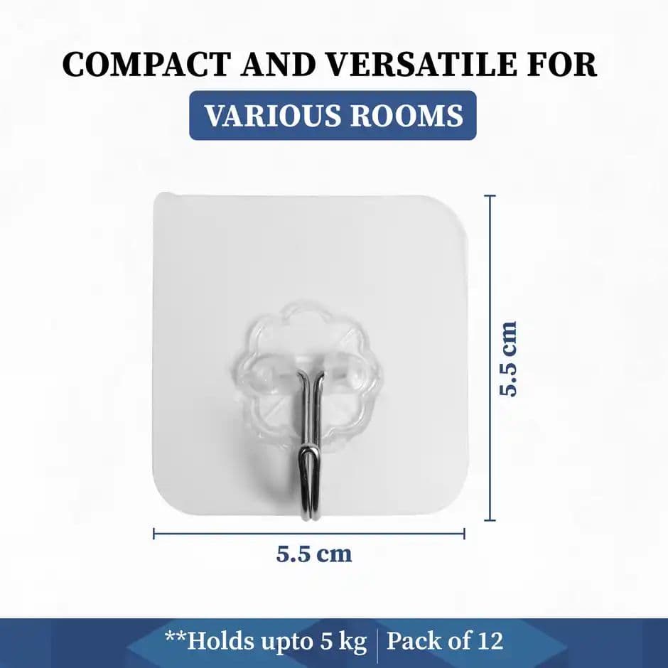 Homestrap Pack Of 12 Transparent Wall Hanging Self Adhesive Hooks — photo 3