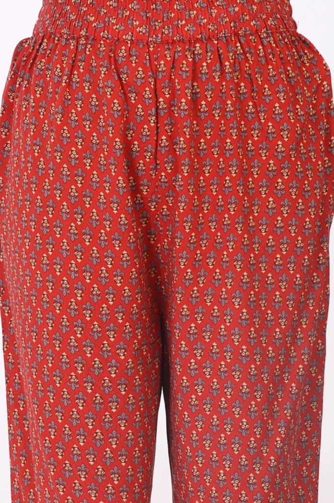 Red Floral Printed Sequins Chanderi Straight Kurta with Straight Pants and Dupatta Set — photo 8