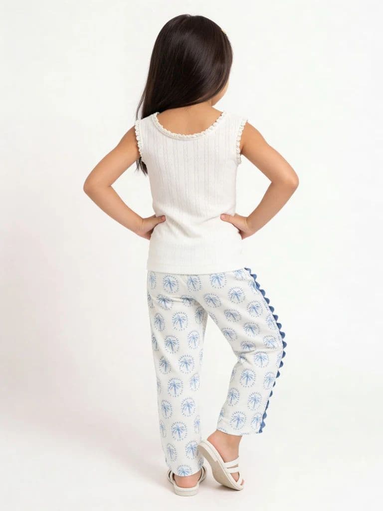 HOP Kids Girls Blue Tropical Printed High-Rise Trousers — photo 2