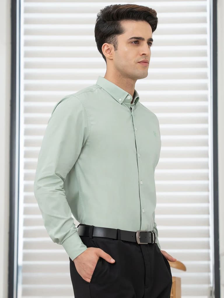 Shirts for Men in Light Green | Solid Full Sleeve Casual Shirt — photo 6